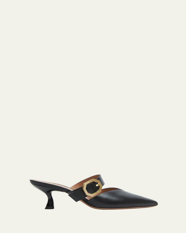 Phoenix Leather Buckle Mule Pumps